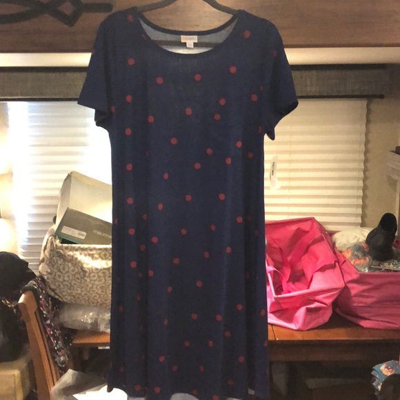 LuLaRoe Dresses & Skirts - NWT, Large NAVY & Maroon polka dot Carly